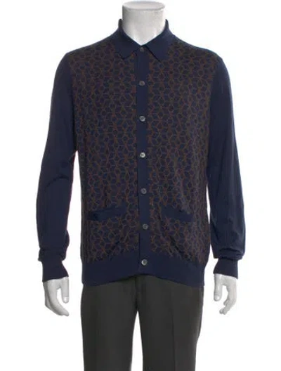 Pre-owned Todd Snyder Printed Mock Neck Cardigan In Blue