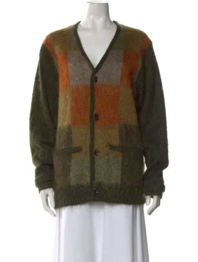 Pre-owned Todd Snyder Printed V-neck Cardigan In Green