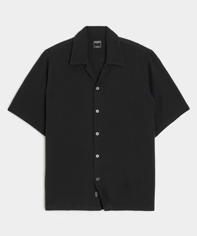 Todd Snyder Relaxed Basketweave Camp Collar Shirt In Black