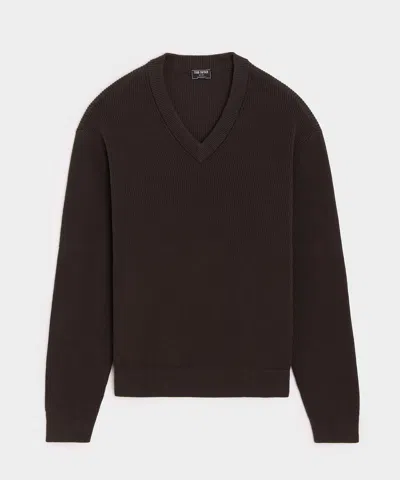 Todd Snyder Relaxed Beechwood V-neck Sweater In Brown