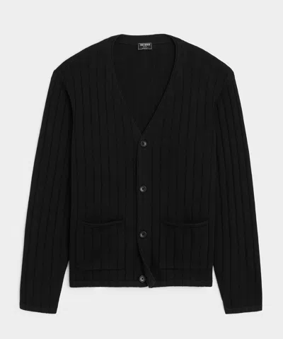 Todd Snyder Relaxed Linen-cotton Ribbed Cardigan In Black