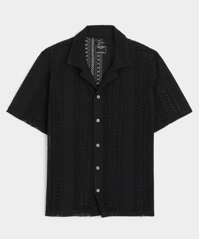 Todd Snyder Relaxed Open-knit Embroidered Cabana Polo In Black