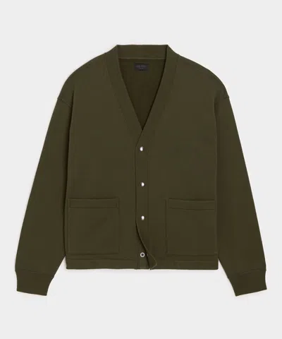Todd Snyder Relaxed Portuguese Terry Cardigan In Olive In Green