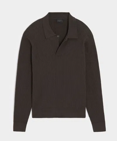 Todd Snyder Ribbed Cotton-cashmere Sweater Polo In Caviar In Black