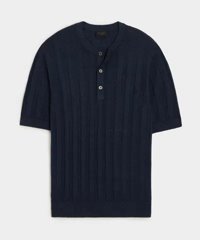 Todd Snyder Ribbed Linen-cotton Henley Sweater In Navy Batik In Blue