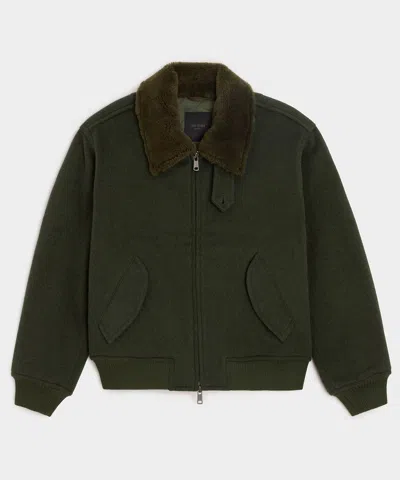 Todd Snyder Shearling Collar Wool Bomber Jacket In Olive In Green