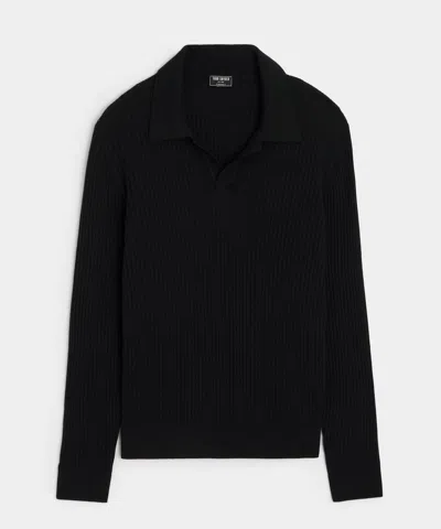 Todd Snyder Silk-cashmere Ribbed Sweater Polo In Black