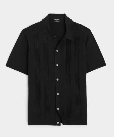 Todd Snyder Silk-cotton Ribbed Full-placket Sweater Polo In Black