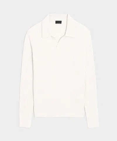 Todd Snyder Silk-cashmere Ribbed Montauk Sweater Polo In Bisque In White