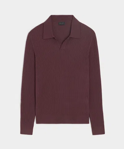 Todd Snyder Silk-cashmere Ribbed Montauk Sweater Polo In Raisin In Red