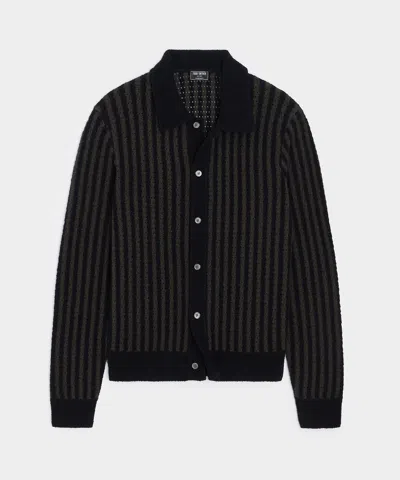 Todd Snyder Striped Boucle Sweater Polo In Dark Mocha In Brown