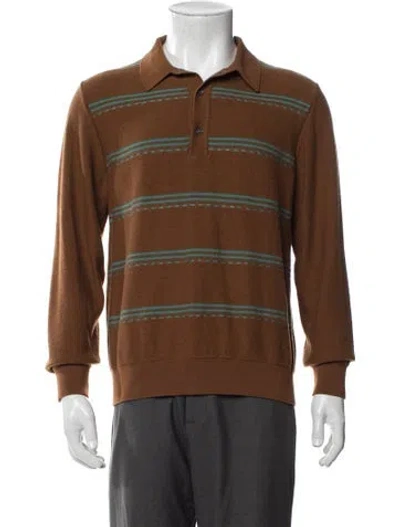 Pre-owned Todd Snyder Striped Collar Polo Sweater In Brown
