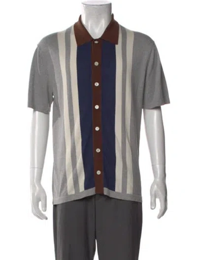 Pre-owned Todd Snyder Striped Collar Polo Sweater In Gray