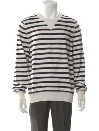 Pre-owned Todd Snyder Striped Crew Neck Cardigan In White