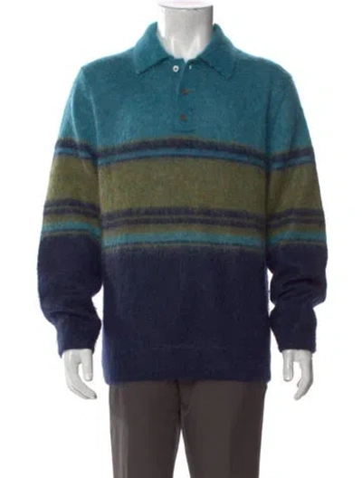 Pre-owned Todd Snyder Striped Mock Neck Polo Sweater In Blue