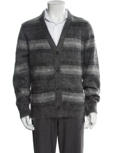 Pre-owned Todd Snyder Striped V-neck Cardigan In Gray