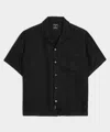 Todd Snyder Textured Cropped Sea Soft Irish Linen Camp Collar Shirt In Black
