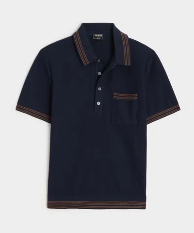 Todd Snyder Tipped Waffle Sweater Polo In Blue
