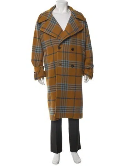 Pre-owned Todd Snyder Virgin Wool Plaid Print Peacoat In Brown