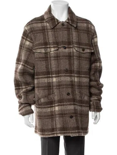Pre-owned Todd Snyder Virgin Wool Plaid Print Peacoat In Brown