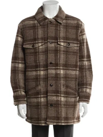 Pre-owned Todd Snyder Virgin Wool Plaid Print Puffer Coat In Brown