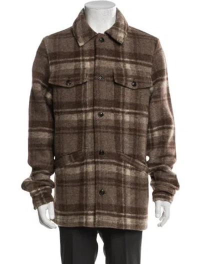 Pre-owned Todd Snyder Virgin Wool Plaid Print Trucker Jacket In Brown