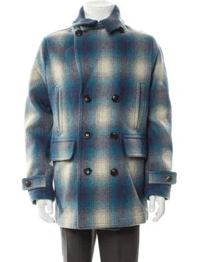 Pre-owned Todd Snyder Wool Plaid Print Peacoat W/ Tags In Blue