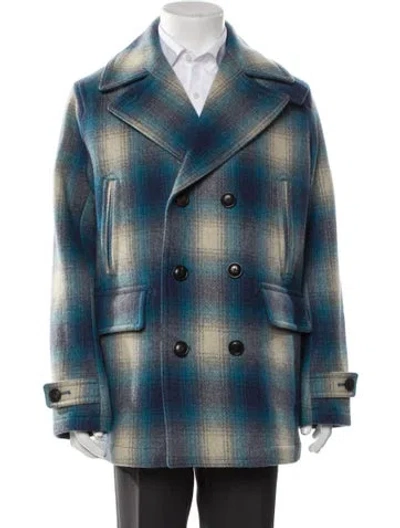 Pre-owned Todd Snyder Wool Plaid Print Peacoat W/ Tags In Blue