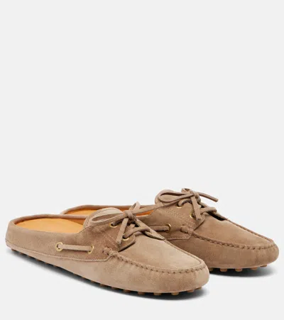 Tod's Sabot Gommino In Pelle Scamosciata Beige Tods In Brown