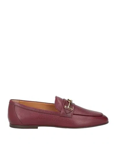 Tod's Woman Loafers Burgundy Size 6.5 Leather