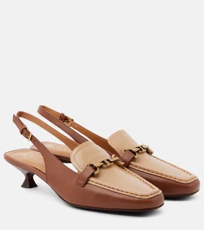 Tod's 35 Leather Slingback Pumps In Cuoio