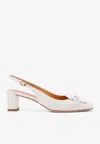 Tod's Square Toe Leather Pumps With Metal Bar In White