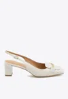 Tod's Square Toe Leather Pumps With Metal Bar In White