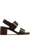 Tod's Block Heel Strappy Sandals With Gold-tone Hardware In Brown