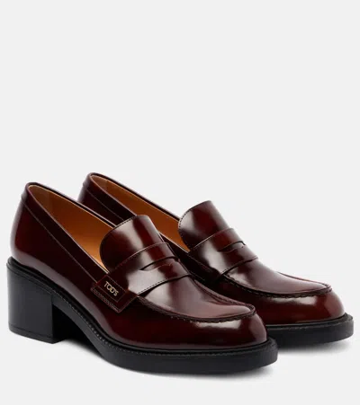 Tod's 60 Leather Loafer Pumps In Brown