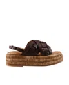 Tod's Brown Braided Leather Sandal With Raffia Bottom In Brown