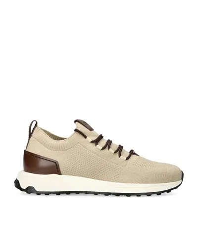Tod's Calzino Leather-trimmed Stretch-knit Sneakers In Neutral