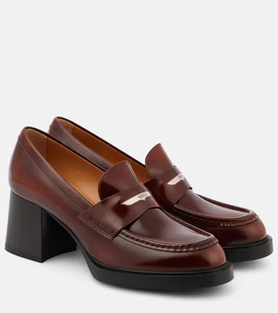 Tod's 65 Leather Loafer Pumps In Brown