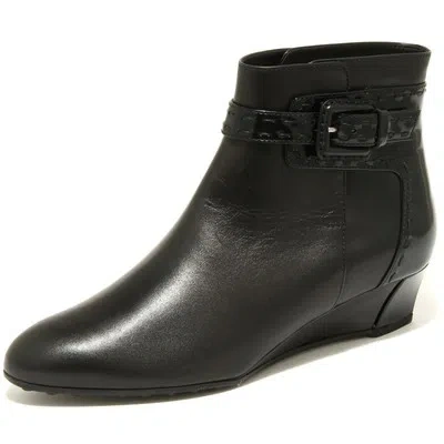 Pre-owned Tod's 65530 Tronchetto  Zeppa Gomma Sf Fibbia Stivale Donna Boots Shoes In Nero
