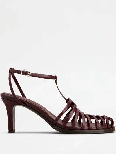 Tod's Sandals In Leather In Burgundy