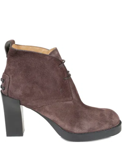 Tod's 80mm Lace-up Block-heel Boots In Brown