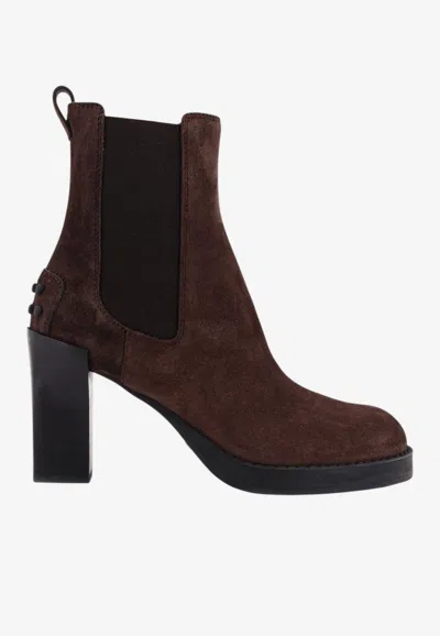 Tod's 90 Suede Leather Ankle Boots In Brown