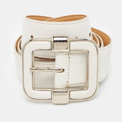 Pre-owned Tod's 90cm Buckle Belt White Leather