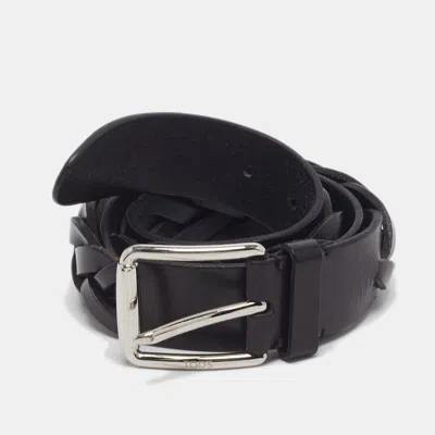 Pre-owned Tod's 95 Cm Buckle Belt Black Woven Leather