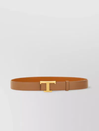 Tod's Adjustable Logo Buckle Belt With Smooth Finish In Brown