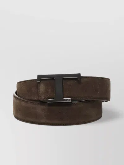 Tod's Adjustable Metal Buckle Suede Belt In Brown