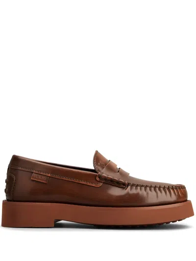 Tod's Almond-toe Leather Loafers In Brown