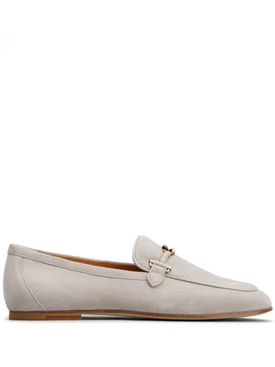 Tod's White Calfskin Moccasin With Gold Bar And Velcro Closure In Multi