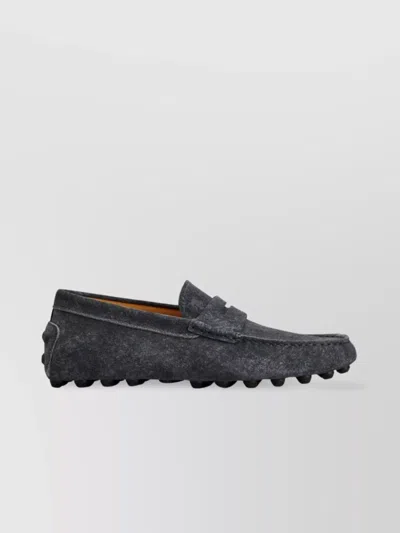 Tod's Almond Toe Leather Loafers With Penny Strap In Blue