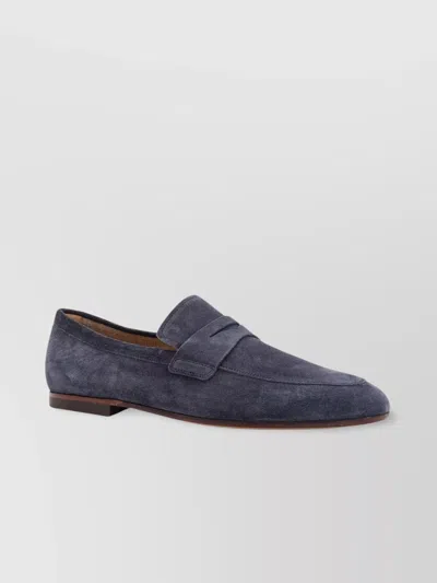Tod's Almond Toe Leather Loafers With Rubber Heel In Blue